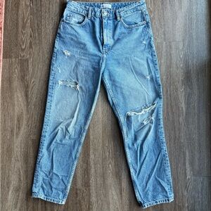 Zara Women's Straight Leg Distressed Light Blue Jeans